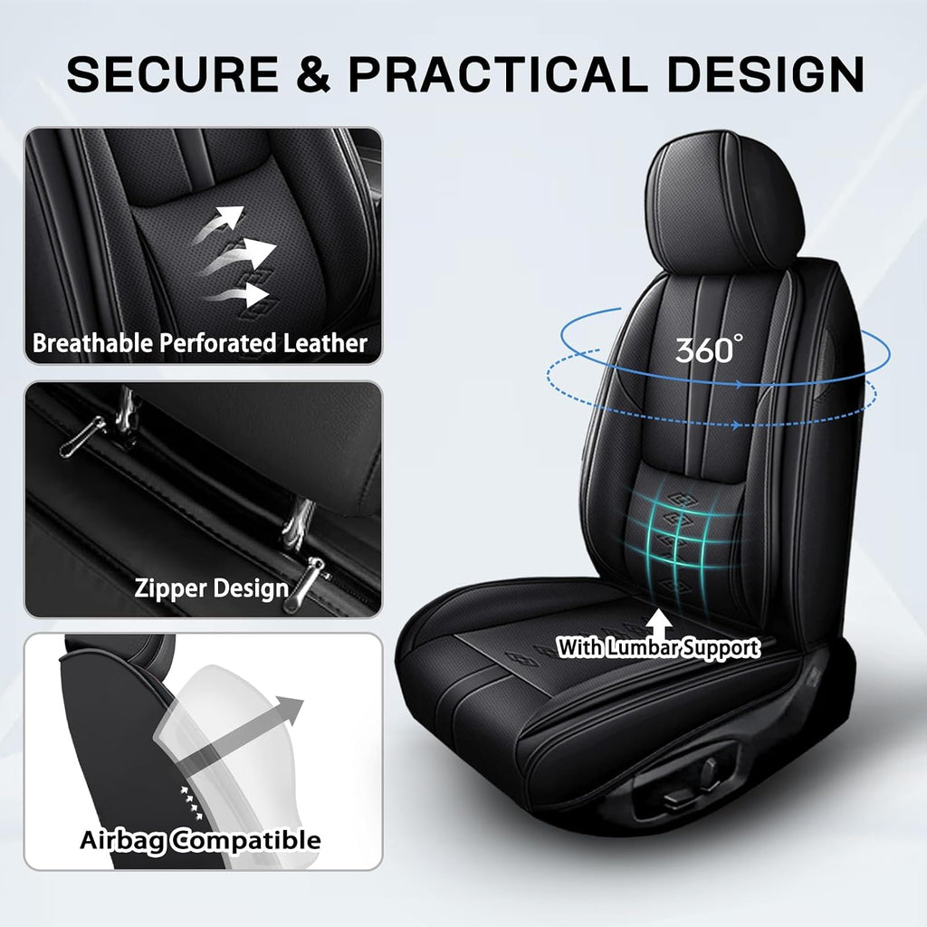 Car Seat Covers for Grand Cherokee L,for Jeep Grand Cherokee L 2021-2024,Leather Front Seat Covers,Airbag-Compatible Car Seat Protectors,Waterproof Seat Cover for Cars(Black,2PCS/with Pillows)