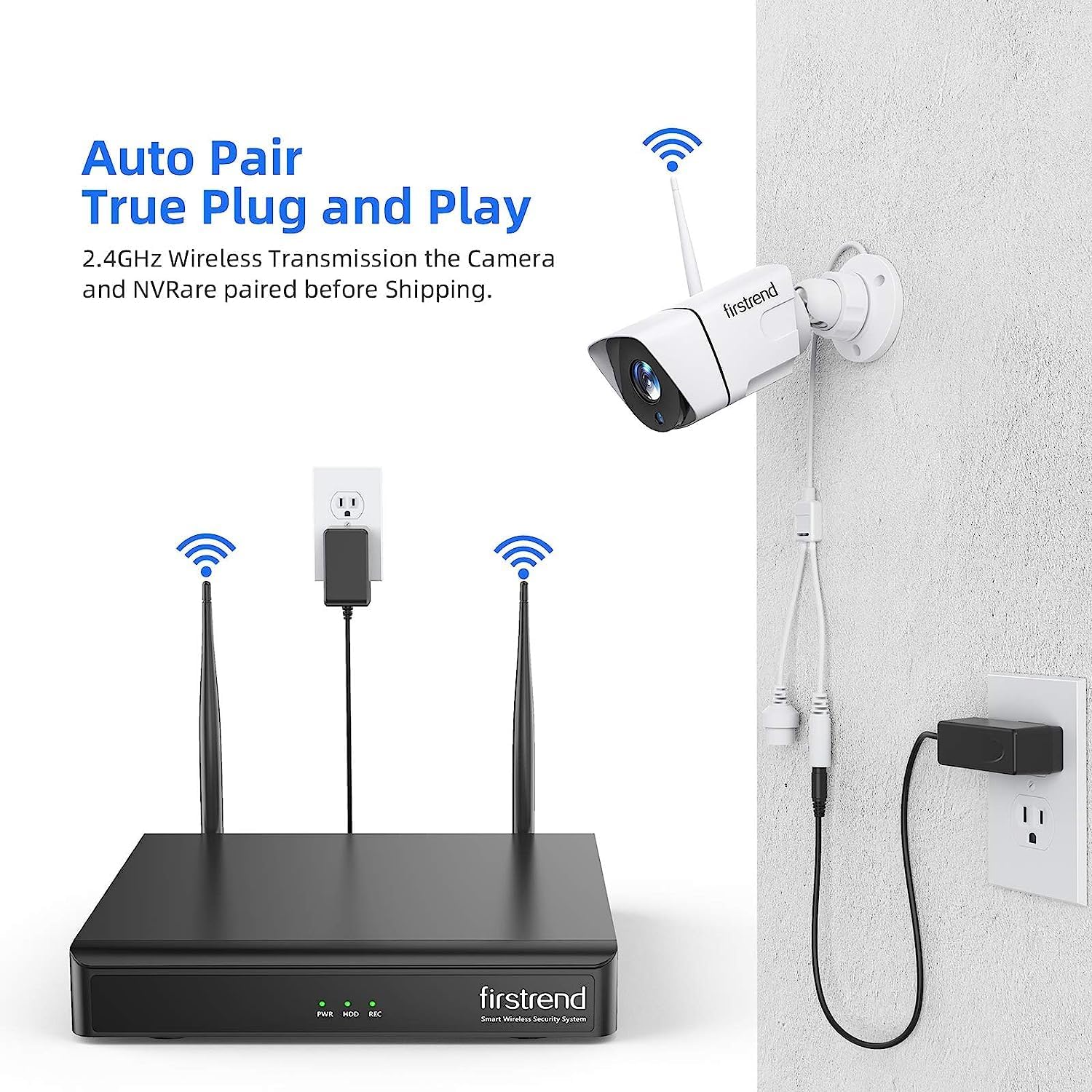 (2026 New) Firstrend WiFi Wireless Security Camera System, 8Ch NVR with 8 CCTV Bullet Cameras & 3TB HDD, No Monthly Fees, AI Human Detection, 2-Way Audio, IP66 Waterproof, H.265, 24/7 Recording