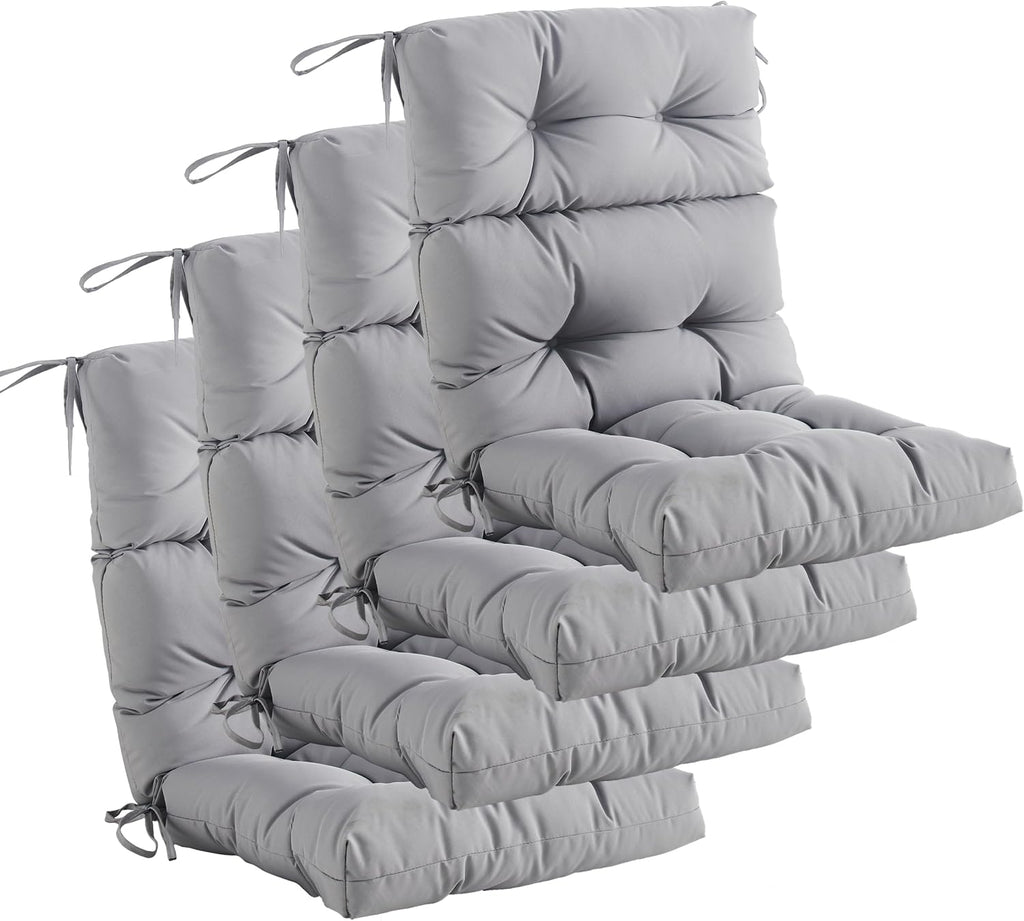 Outdoor Indoor High Back Chair Cushions Set of 4,Waterproof All-Weather Patio Adirondack Rocking Chair Cushions,Seat Back Chair Cushion for Outdoor Furniture with Ties,45x22 Inch, Grey
