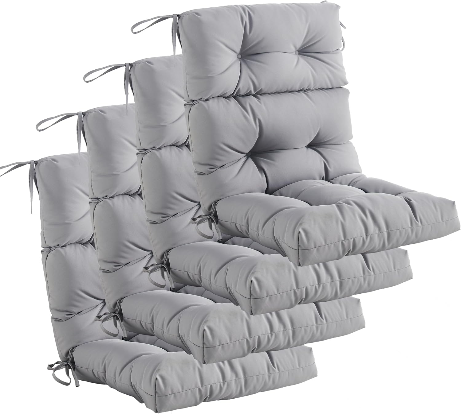 Outdoor Indoor High Back Chair Cushions Set of 4,Waterproof All-Weather Patio Adirondack Rocking Chair Cushions,Seat Back Chair Cushion for Outdoor Furniture with Ties,45x22 Inch, Grey