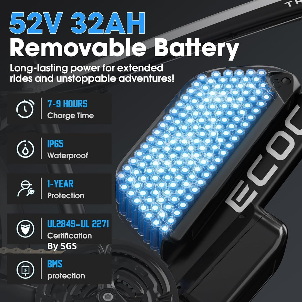 Electric Bike for Adults,Peak 6000W Dual Motor Ebike, 52V 32AH 30-100 Miles Up to 45 M P H 26' Fat Tire 7 Speed Electric Mountain Bike All Terrain Front Suspension Electric Bicycles