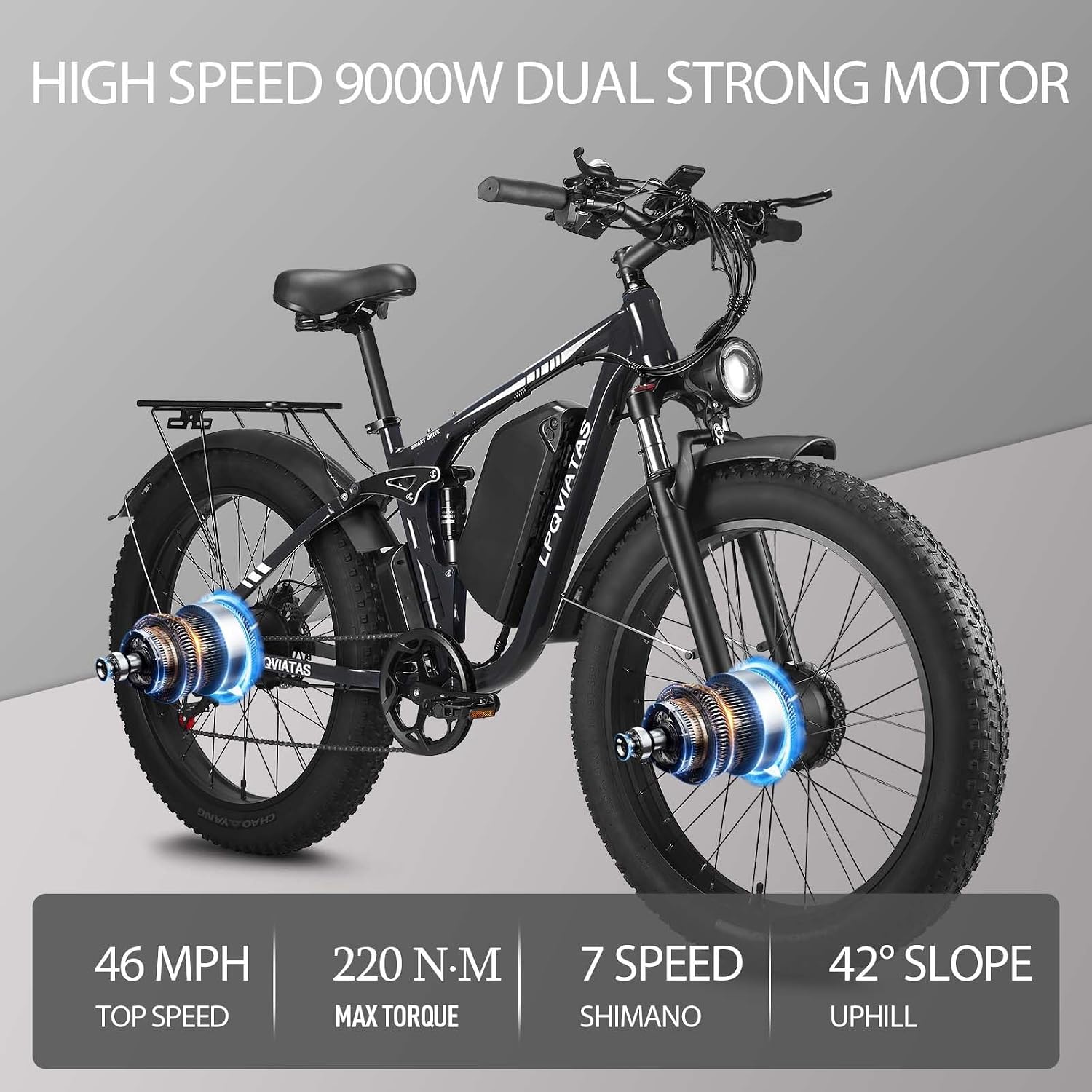 Peak-9000W-Dual-Motor-Ebike Adults Men, 52V 34Ah 1768Wh Battery,24' x 4.0' Fat-Tire- Electric-Mountain-Bicycle 47MPH Full-Lockable-Suspension-Ebike 105 Miles Range Hydraulic Disc Brake
