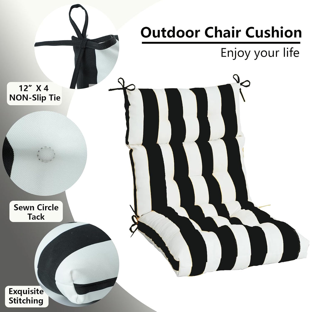 High Back Chair Cushions Set of 2, Adirondack Chair Cushion with Waterproof, Rocking Chair Cushion for Outdoor Patio, Garden Porch 45'x 22'x 4 (2, Black and White B)