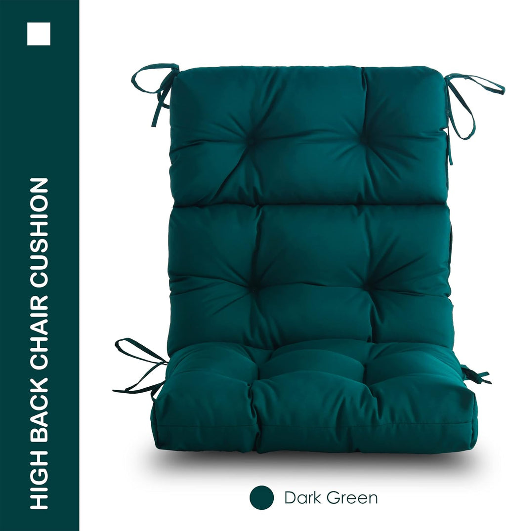 Outdoor Indoor High Back Chair Cushions Set of 4,Waterproof All-Weather Patio Adirondack Rocking Chair Cushions,Seat Back Chair Cushion for Outdoor Furniture with Ties,45x22 Inch, Dark Green