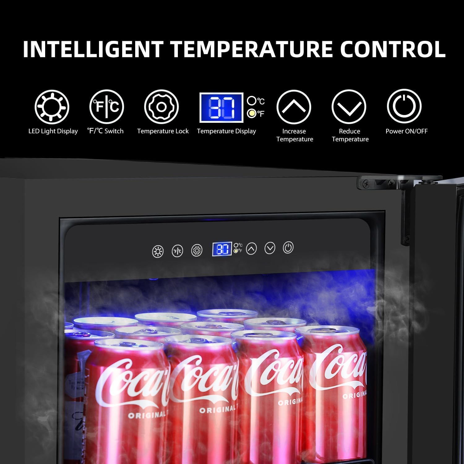 ORYMUS 15 Inch Beverage Refrigerator, 130 Cans Drink Fridge with Glass Door & Lock, Under Counter or Freestanding Beverage Cooler for Soda, Beer & Water, Upgraded Quiet Compressor, Memory Temp, Black
