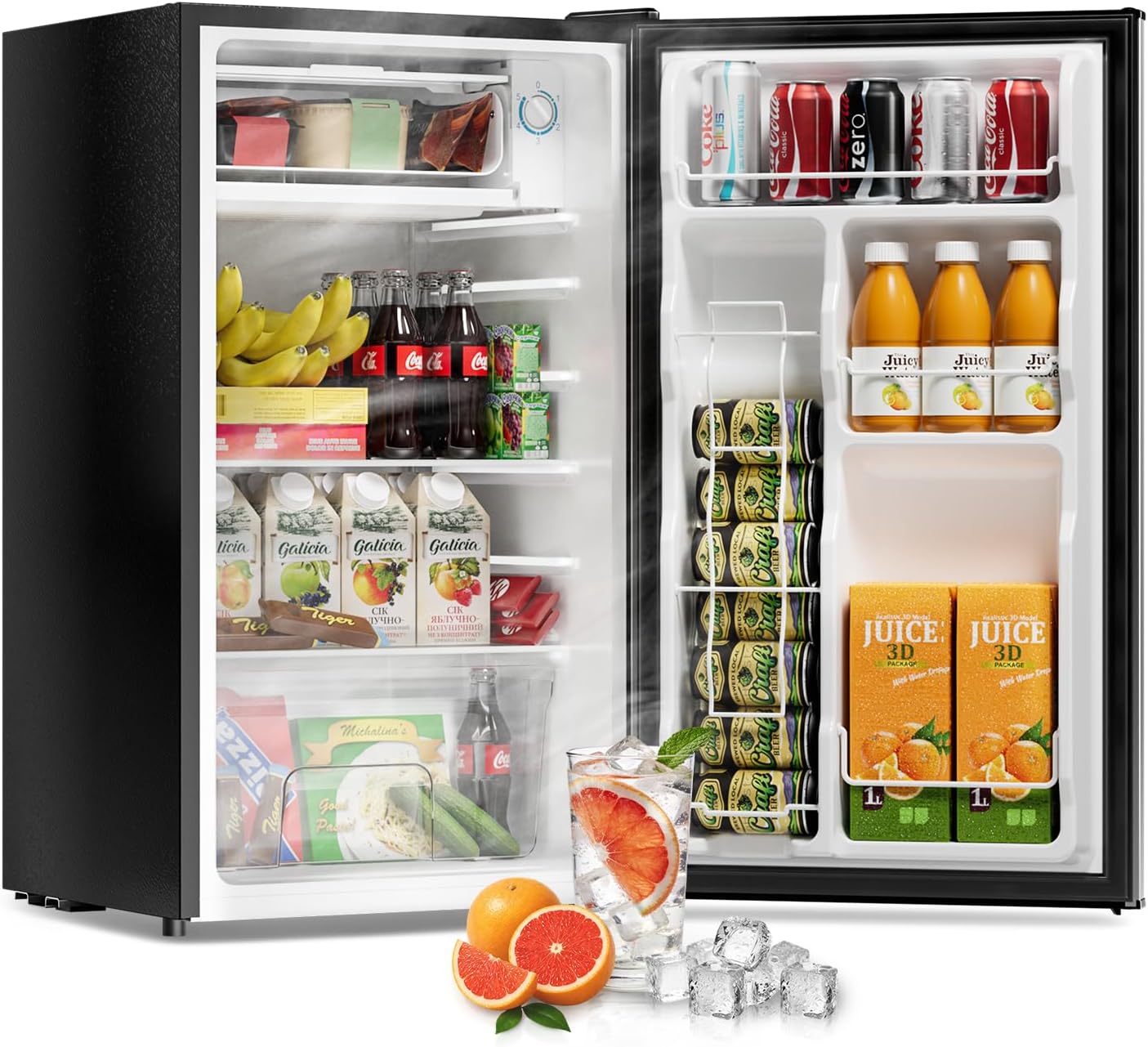 3.2 Cu Ft Mini Fridge with Freezer - Energy Efficient, Large Capacity Single Door Upright Freezer for Bedroom, Office & Dorm | Small Fridge, Reversible Door, ETL Certified(Silver)