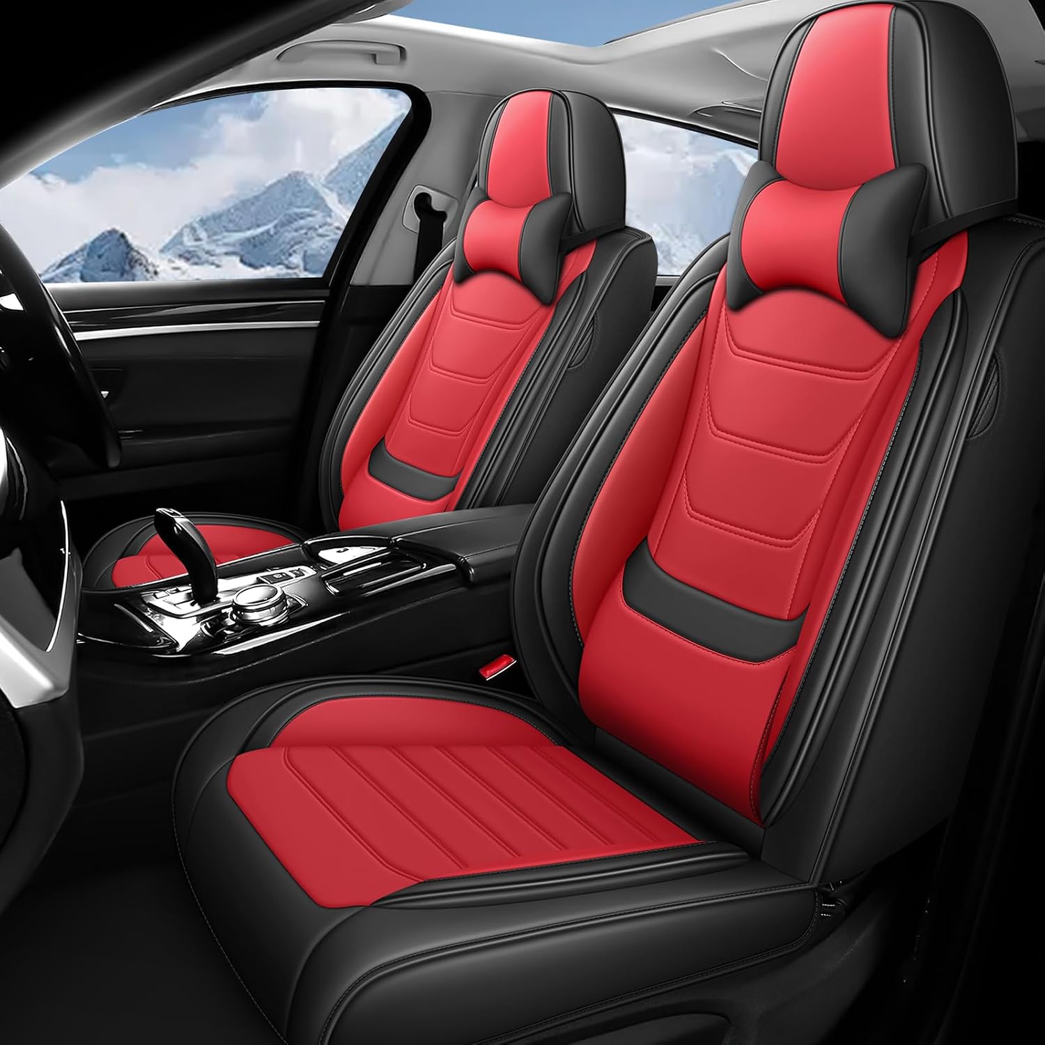 Fit for Volkswagen Jetta 2005-2025 Custom Seat Covers, PU Leather Car Seat Covers, Full Coverage Protection, Thick Cushioning Seat Protectors(Luxury Front Row/Black Red)
