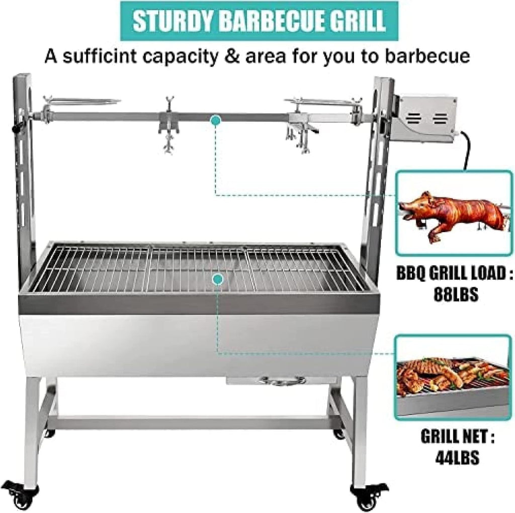 bbq rotisserie grill roaster charcoal roast machine charcoal bearing lamb spit roaster hog roasting machine for outdoor picnic camping height-adjustable,without baffle