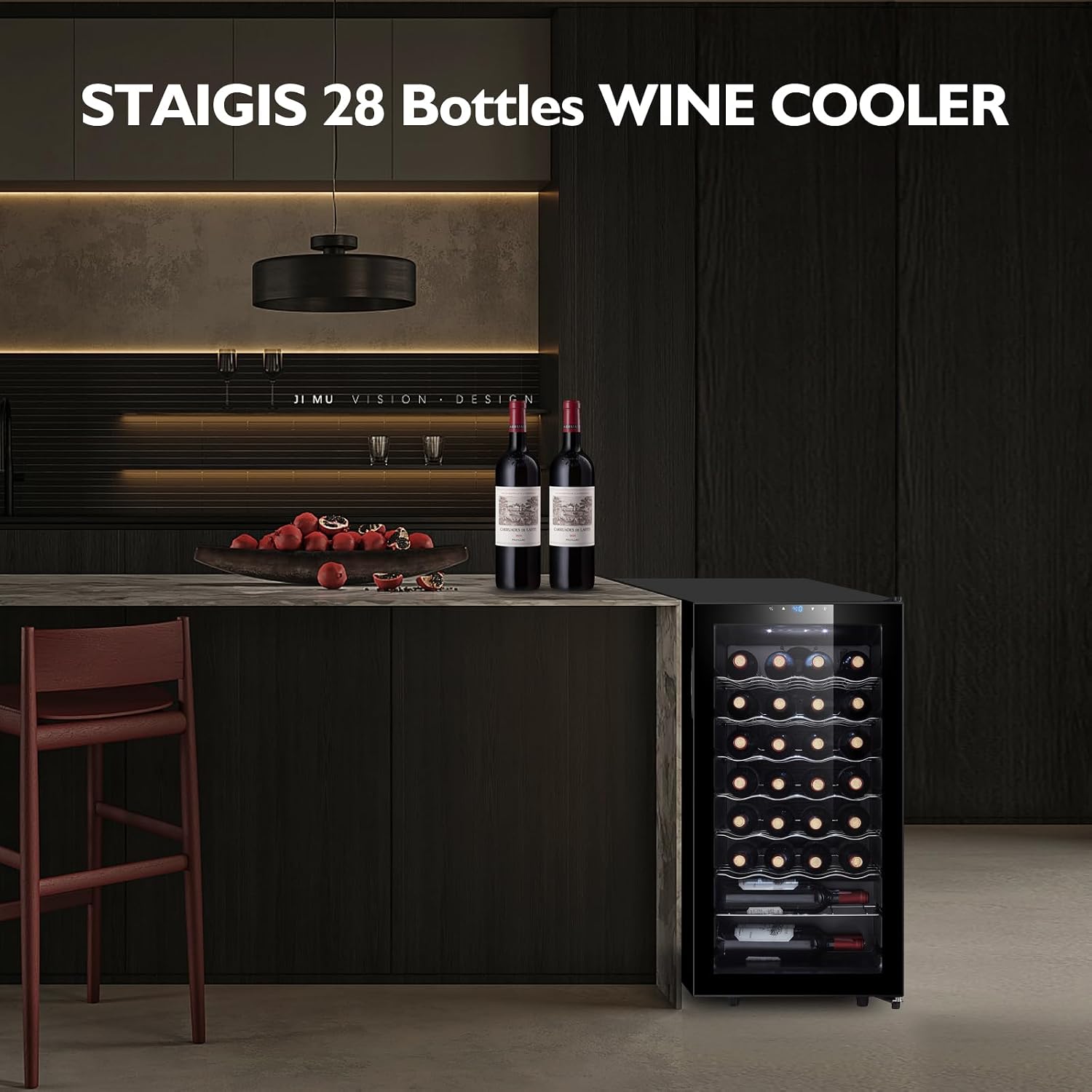 28 Bottle Compressor Wine Cooler Refrigerator, Small Freestanding Wine Fridge for Red, White and Champagne, Mini Fridge with 40-66F Digital Temperature Control Glass Door