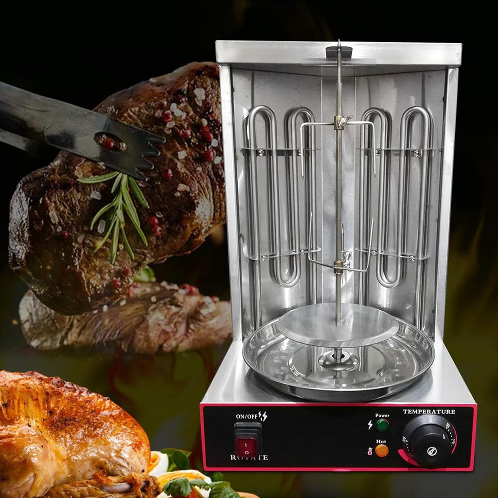 Kebab Machine Chicken Meat Grill, Vertical Burner, For Barbecue, With Two Adjustable Heating Tubes from 50 to 300 °C, 3000W