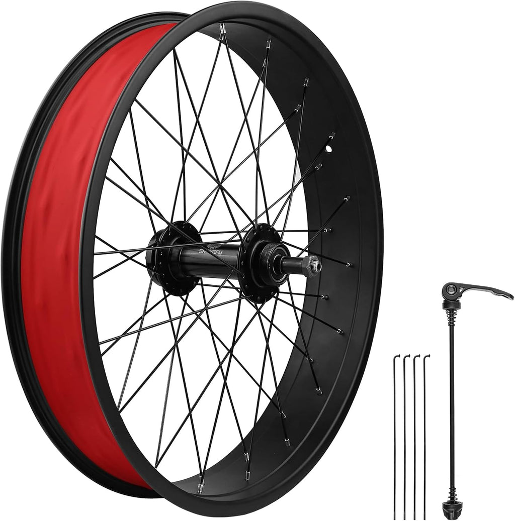 WEEROCK 20/26 x 4.0 Inch Bike Front Rear Wheelset, 4.0' Wide Aluminium Alloy Wheelset with Quick Release, Compatible with Disc Brake, Threaded Freewheel for 20'/26' Snow Bicycle, Fat Tire Bicycles
