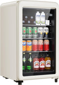 Retro Beverage Refrigerator, 3.2 Cu.Ft Mini Fridge with Glass Door, Vintage Freestanding Drink Cooler for Office, Bar, Home, Adjustable Shelving, Adjustable Thermostat (White)