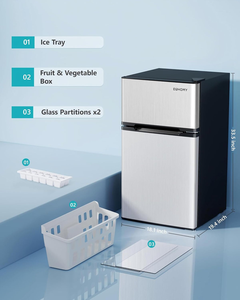 EUHOMY Mini Fridge with Freezer, 3.2 Cu.Ft Compact Refrigerator with freezer, 2 Door Mini Fridge with freezer For Dorm/Bedroom/Office/Apartment- Food Storage or Drink Beer(New Silver)