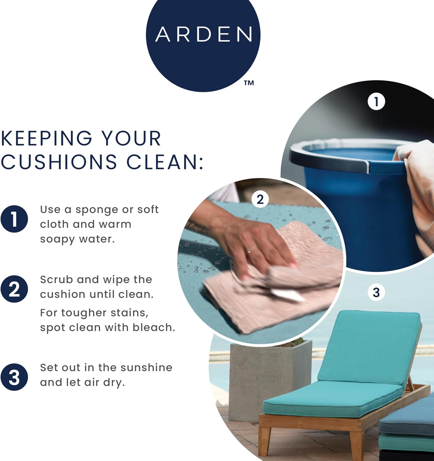ARDEN Oceantex Indoor/Outdoor Plush Modern Tufted Adirondack Cushion, 2-Pack, 21.5 x 19, Water Repellent, Rain Proof, Fade Resistant Cushion For Rocking Chair Or Adirondack Ocean Blue