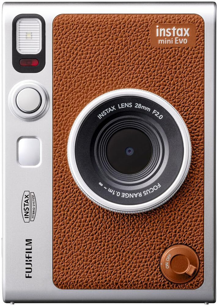 Fujifilm INSTAX MINI EVO Hybrid Instant Camera (Brown) Bundle, Includes: Fujifilm INSTAX Mini Film (60 Exposures), SanDisk 128GB MicroSDXC Memory Card and More (5 Items)