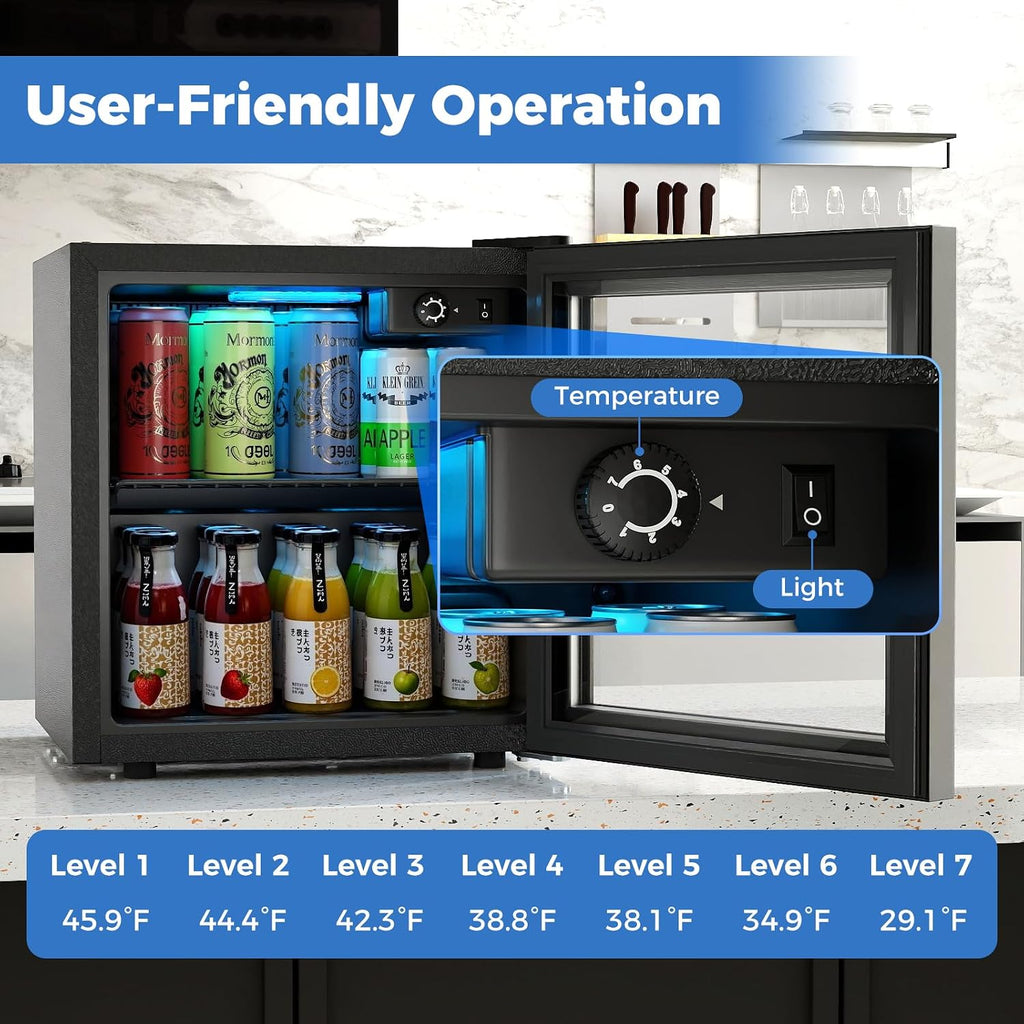 COSTWAY Beverage Refrigerator Cooler, 1.3 Cu. Ft. 12 Bottles 55 Cans Mini Fridge with Tempered Glass Door, Removable Shelf & Adjustable Temperatures, Compact Drink Cooler for Wine, Beer & Soda