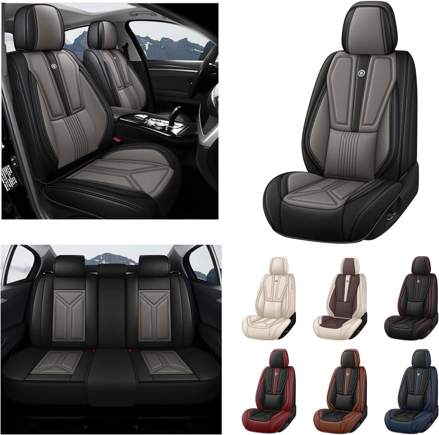 Car Seat Cover for Hyundai Santa Cruz 2022-2025,Waterproof Seat Protector Vehicle，Leather Seat Cover for Car Seat Cushions Automotive Seat Protector (Full Set,Black&Gray)