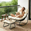 Outdoor and Indoor Rocking Chairs, Comfy Patio Chair, Rocking Chair with Ottoman and Sturdy Metal Frame, Balcony Chairs with Thickened Cushion, Silla Mecedora for Patio Porch Garden Living (White)