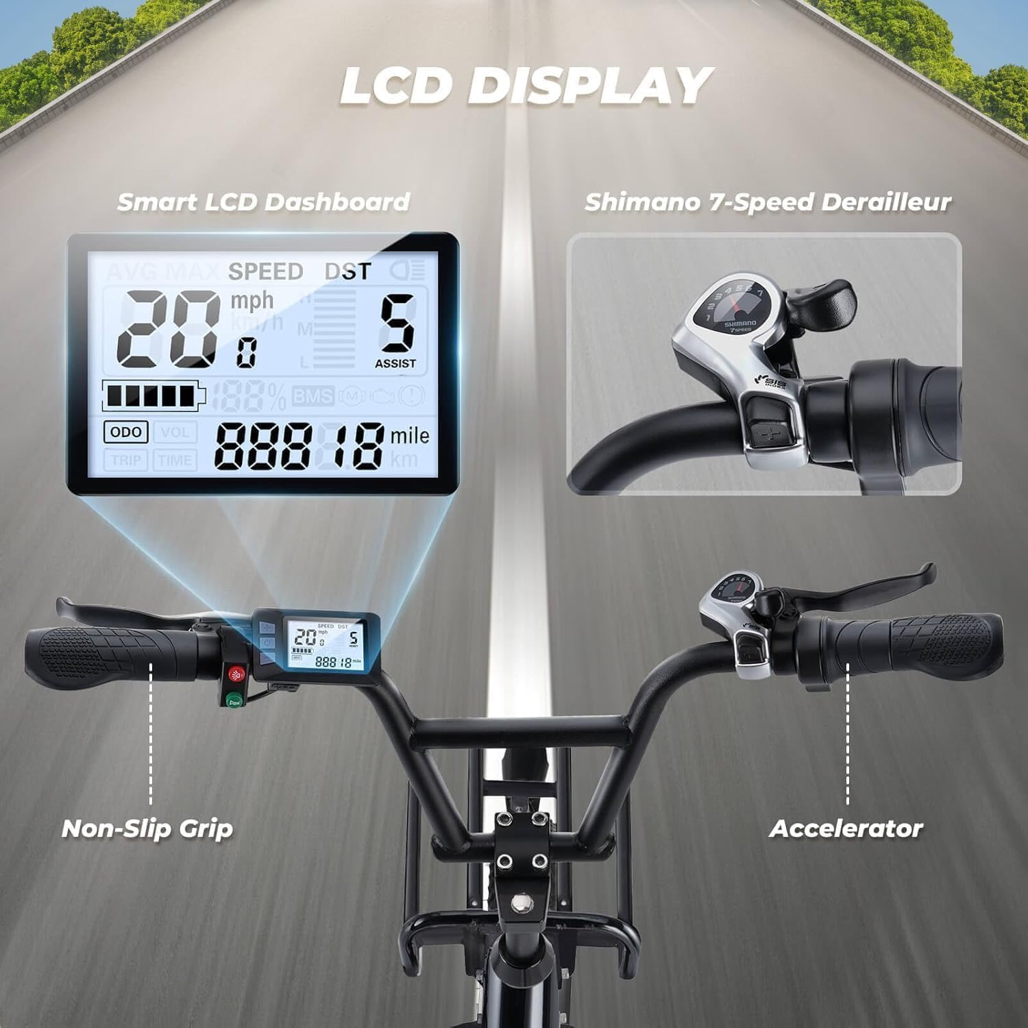 1000W Electric Bike for Adults, Fat Tire Ebikes 20' x 3.0 Electric Bicycle, 50-Mile Long Range, 48V Removable Battery Shock Absorber, 7-Speed Dual Disc Brakes Full Suspension Suitable for Commuting