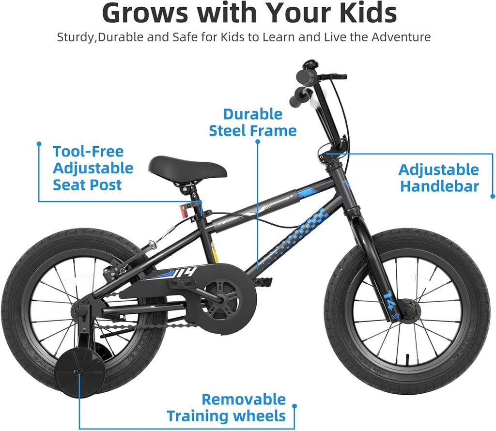 Glaf 12 14 16 Inch Kids Bike with Training Wheels for Boys and Girls Ages 3+ Years Old Bike Bicycle with Water Bottle Holder,Bell, Lightweight