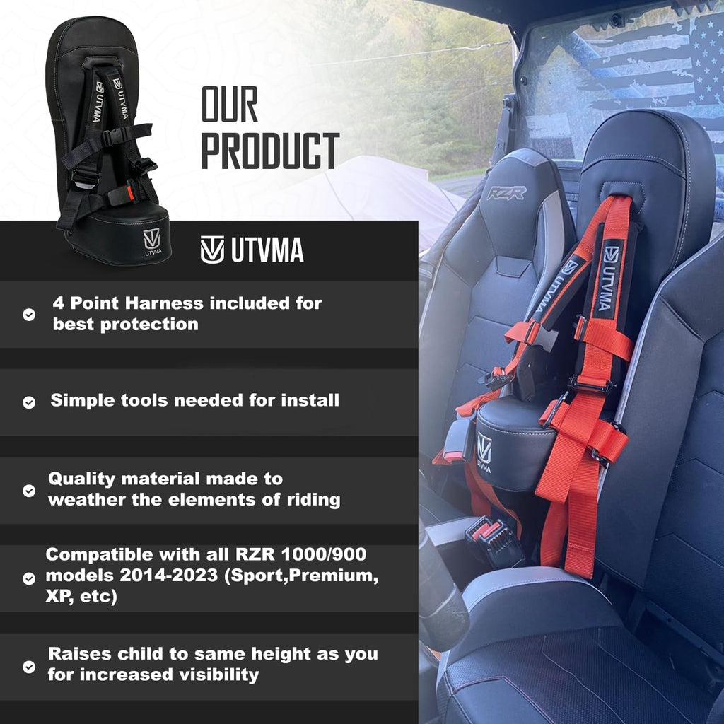 UTVMA RZR 1000 and 900 (2014-2023) Bump Seat with 4-Point Harness | Kids Seat | Jump Seat | All Models (XP, Turbo, Turbo S, High Lifter, Sport, Premium, Ultimate) (Seat with Silver Harness)
