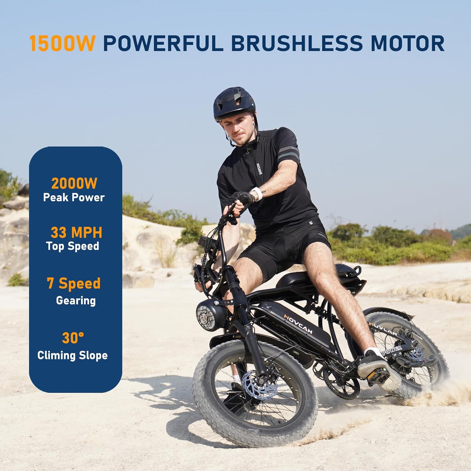 Movcan V60 Series Electric Bike for Adults,1000W/1500W, 30/33MPH,48V 15.6/18.2 Battery,Up to 80Mile Dual Hydraulic Brake,20' Fat Tire,7-Speed Motorcycle Ebike for Commuting/Off-Roading