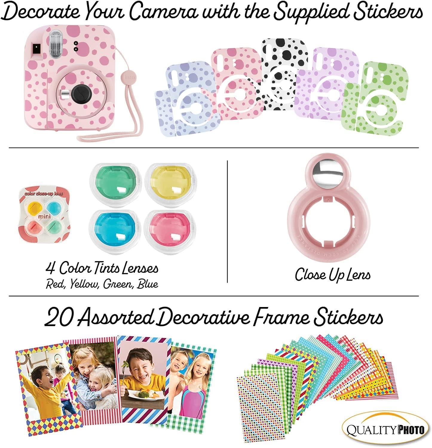 Fujifilm Instax Mini 12 Instant Camera with Case, 40 Fujilm Prints, Decoration Stickers, Frames, Photo Album and More Accessoriest (Blossom Pink)