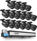 ZOSI 2MP 16 Channel Security Camera System, H.265+ DVR Recorder with AI Human Vehicle Detect, 16 x 1080p Weatherproof CCTV Bullet Camera Outdoor Indoor with 100ft Night Vision, Remote Access, 4TB HDD