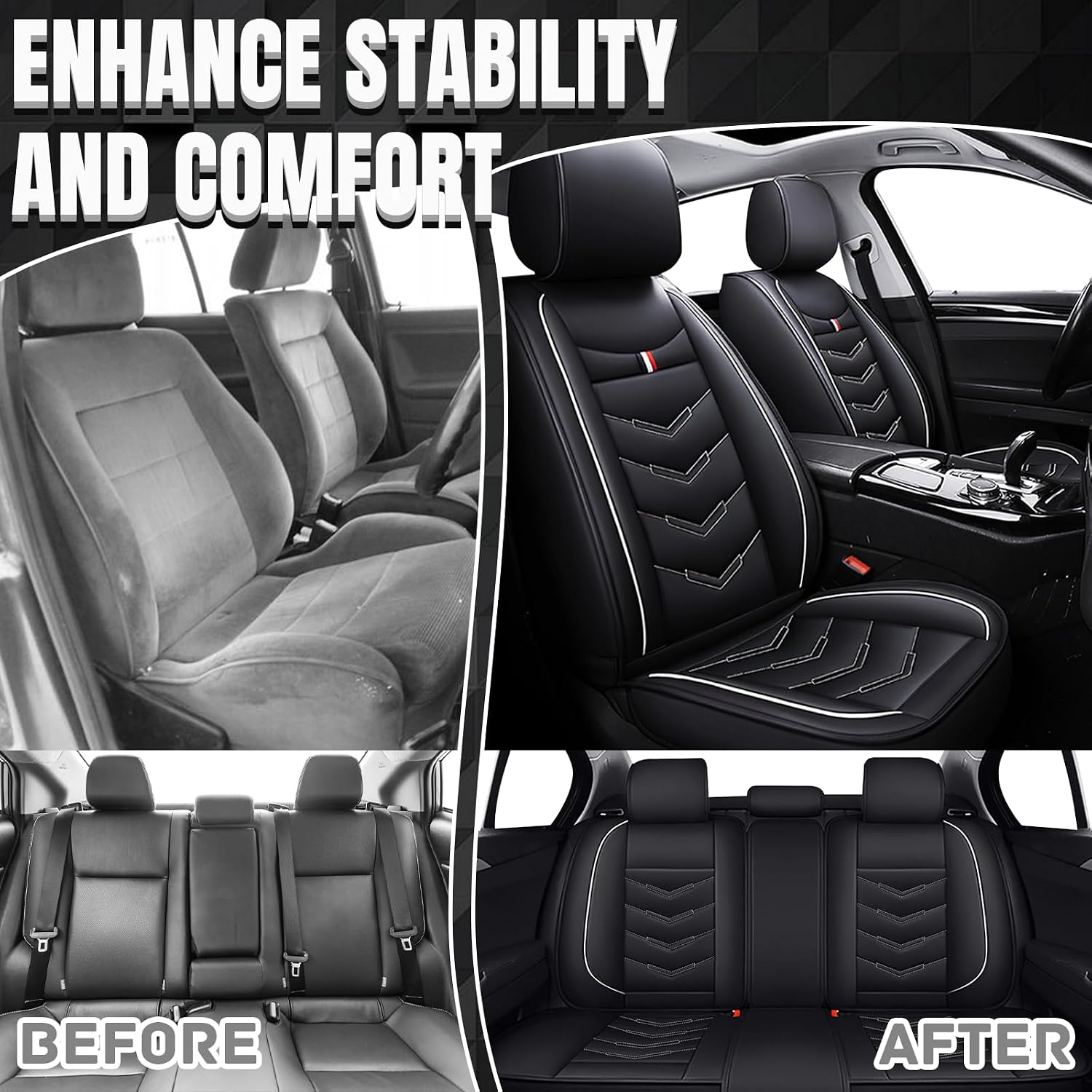 Car Seat Covers Fit for Buick Enclave 2008-2025, Leather Seat Covers for Car, Waterproof Non-Slip Durable Car Seat Protector(5 Seats,Black White)