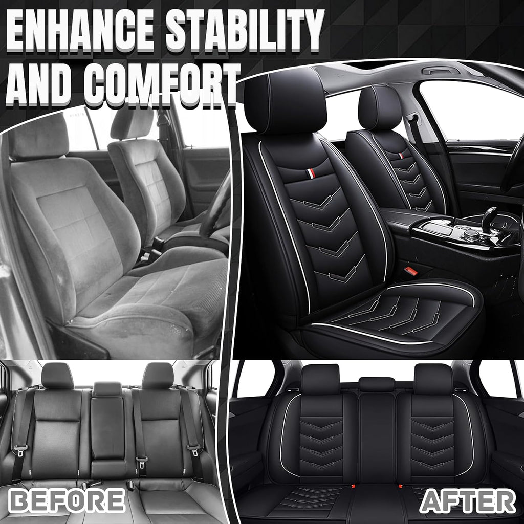 Car Seat Covers Fit for GMC Acadia 2007-2025, Leather Seat Covers for Car, Waterproof Non-Slip Durable Car Seat Protector(5 Seats,Black White)