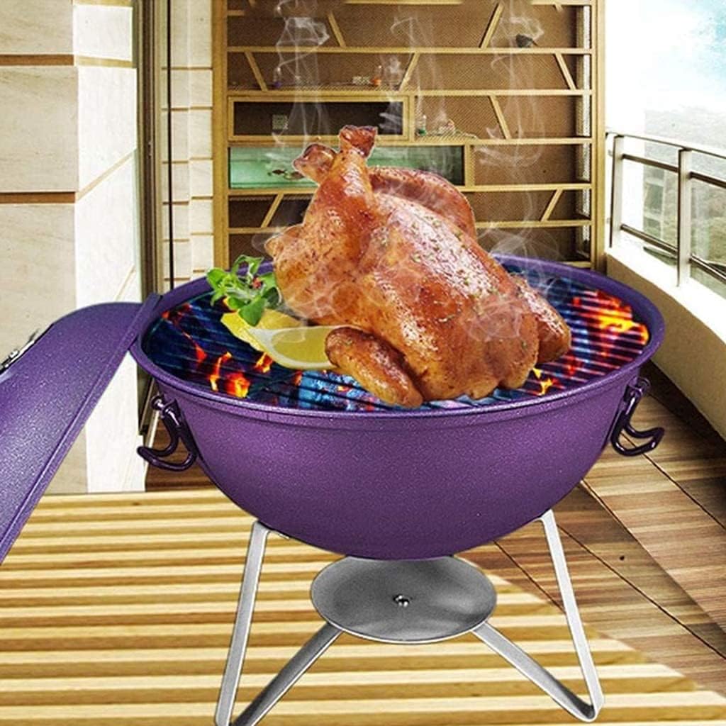 IRYZE Portable Charcoal Grill Portable Charcoal Grill Outdoor BBQ Grill Backyard Cooking Stainless Round Small Barbecue Grill Stove BBQ Grill for Outdoor (Color : Purple)