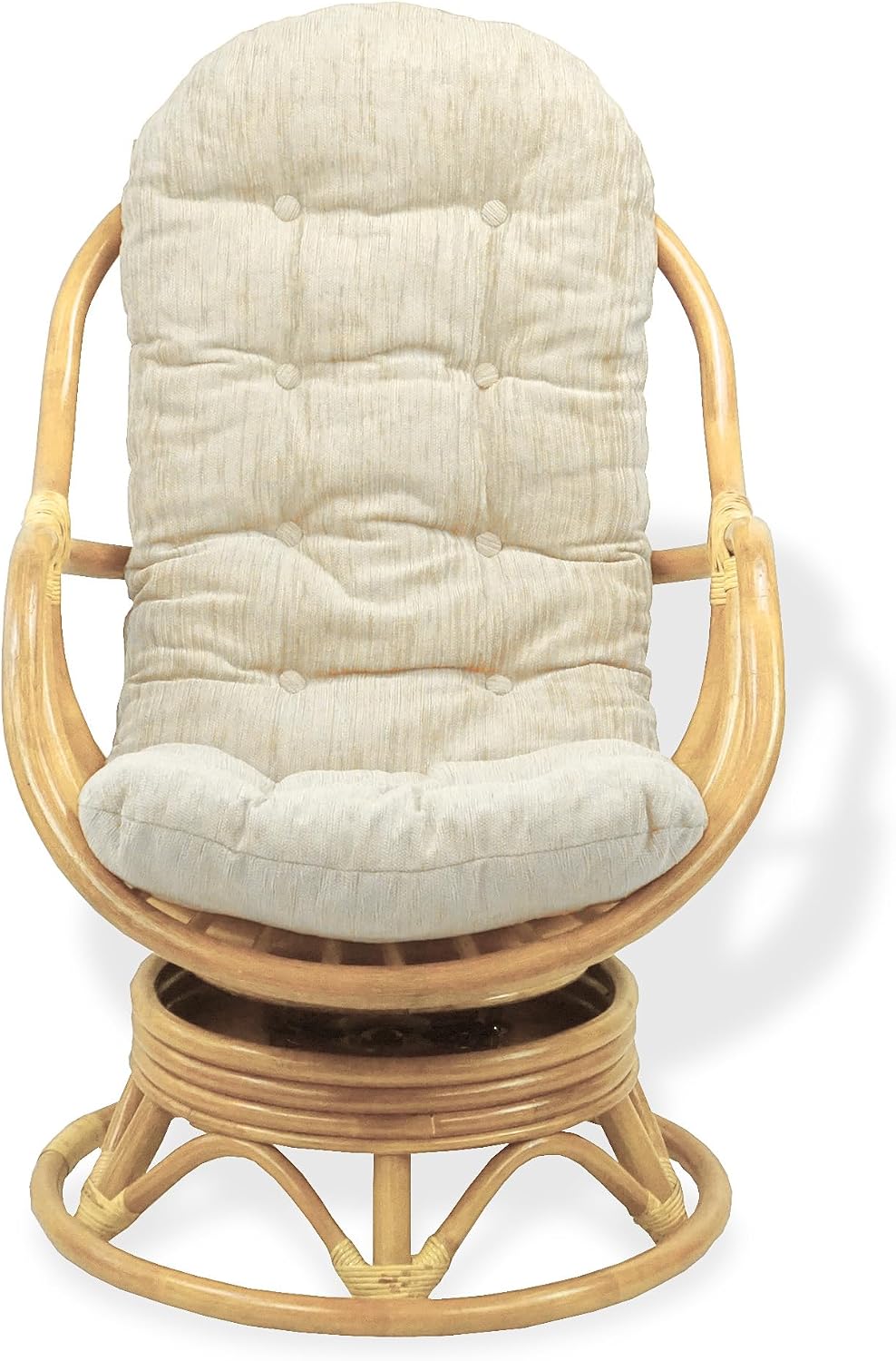 Bali Lounge Swivel Rocking Chair with Cream Cushion Natural Rattan Wicker Handmade, Natural Color