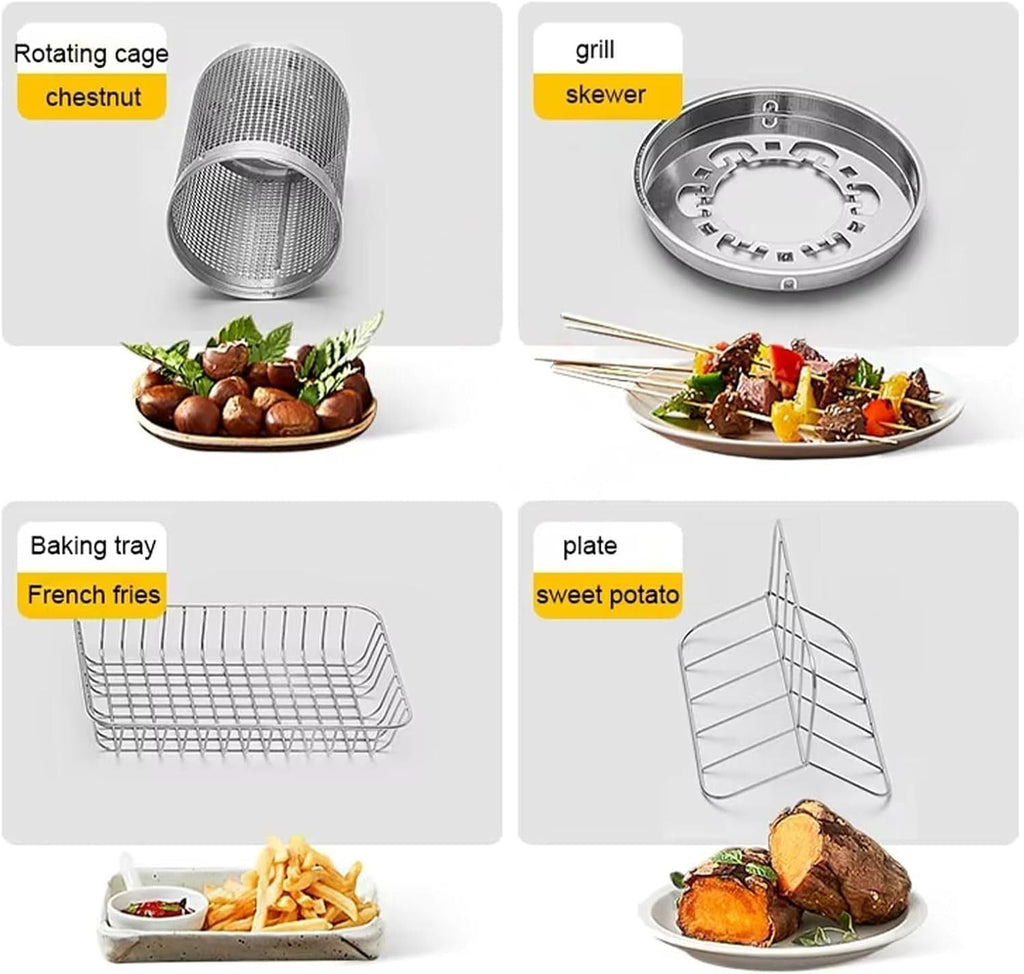 Electric Smokeless Rotating Grill Oven, 600W Oven and Grill with Hot Plates, 0-230 ℃ Adjustable Temperature and 60 Min Timer, 360° Rotating Heating, Accessories Included