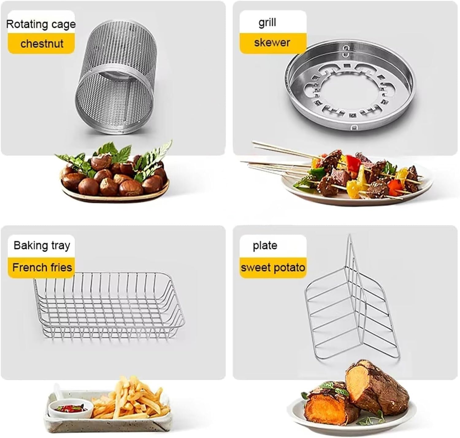 Electric Smokeless Rotating Grill Oven, 600W Oven and Grill with Hot Plates, 0-230 ℃ Adjustable Temperature and 60 Min Timer, 360° Rotating Heating, Accessories Included