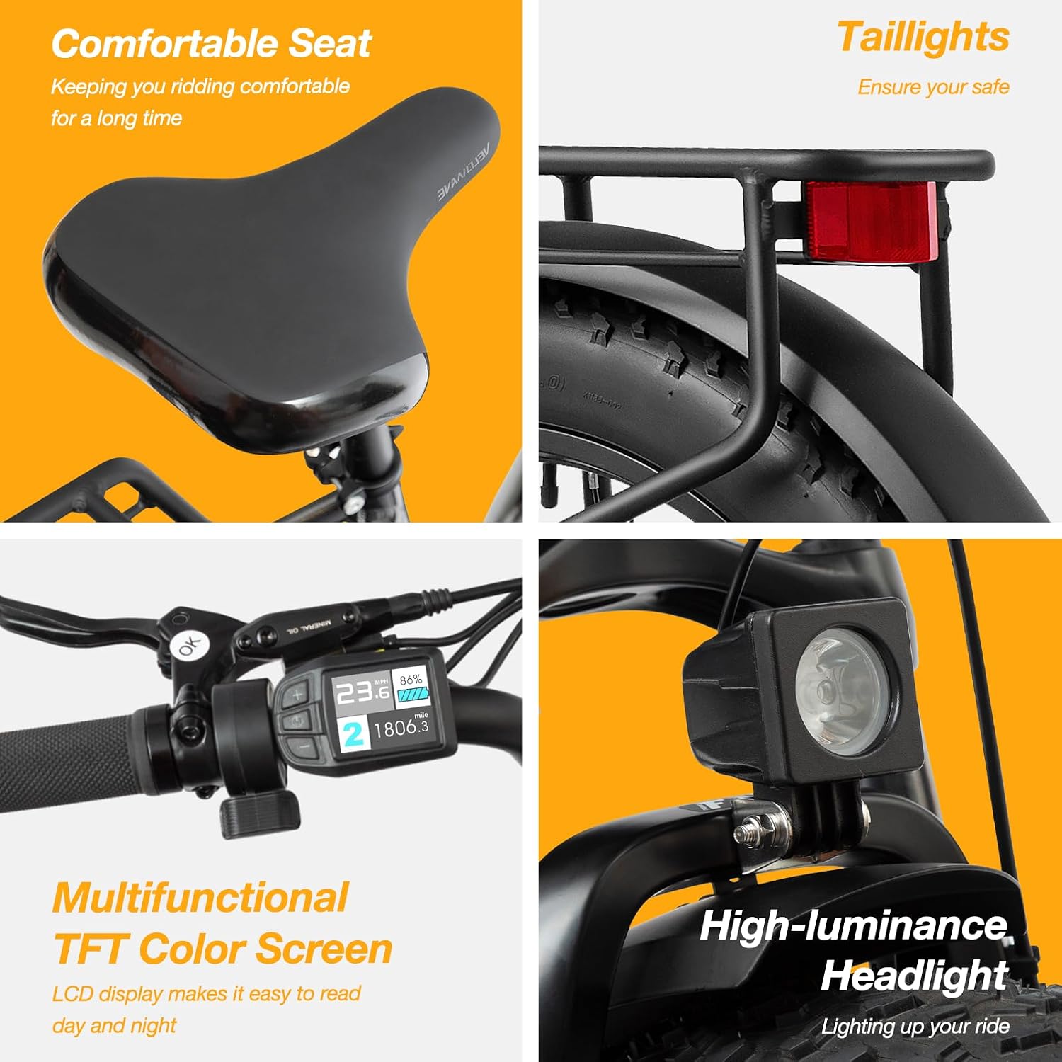 VELOWAVE Electric Bike 26' Fat Tire Ebike Peak 1200W Motor Electric Bike for Adults with 47.97V 14.4AH Removable LG Cell Battery Step-Thru E Bike up to 32MPH UL 2849 Certified with Lock& Bell