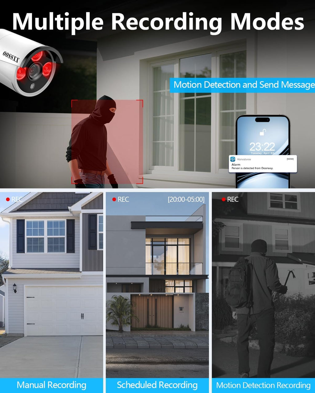 (2026 Update) Wireless WiFi Outdoor Security Camera System with Monitor, IP67 Waterproof Dual Antenna Cameras, Built-in Screen NVR, Audio Recording, Night Vision, No Monthly Fee, Plug & Play