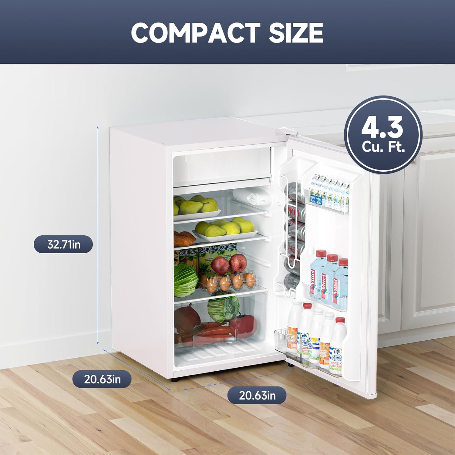 GarveeLife Mini Fridge with Freezer 4.3 Cu.Ft, Single Door Refrigerator with Adjustable Thermostat, Mini Compact Fridge for Bedroom, Office, Dorm, RV, White