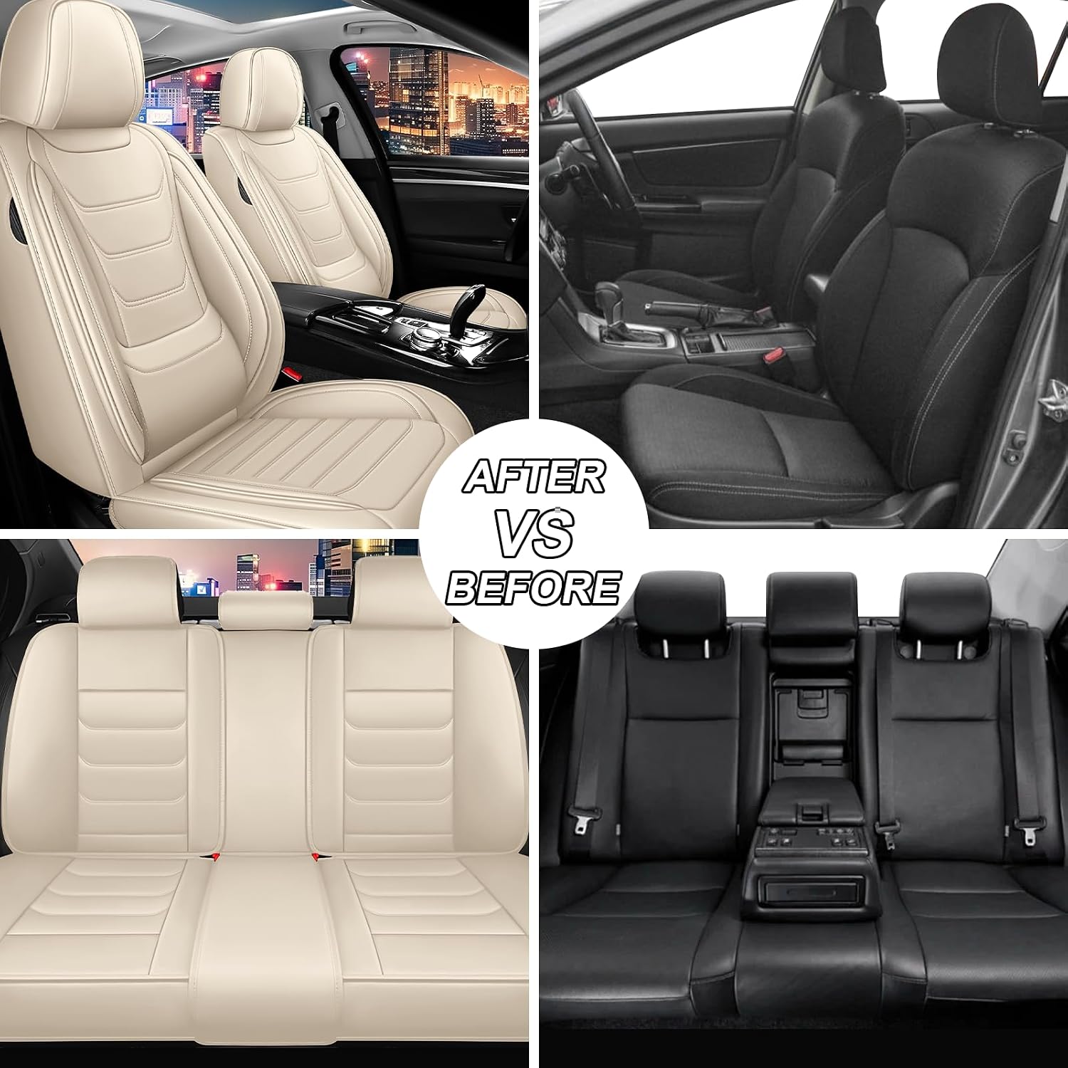Car Seat Cover Full Set for Kia Sorento Seat Covers 2003-2025, Nappa Leather Waterproof Seat Covers for Cars, Airbag Compatible, Universal Automotive Seat Covers(Standard Front Row/Beige)
