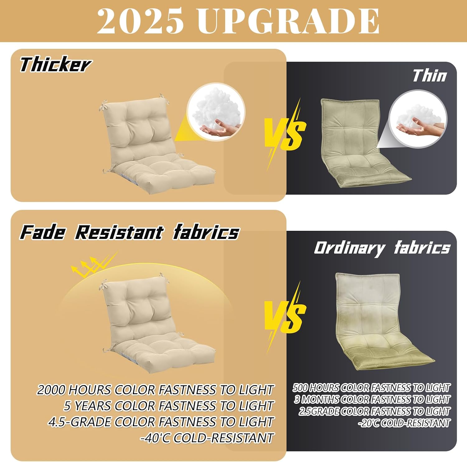 Marsui 4 Pcs Outdoor Indoor High Back Chair Cushions Patio Furniture Tufted Pillow with Ties Water-Resistant Replacement Outdoor Rocking Chair Cushions, 42 x 21 Inches (Beige,Solid Color)