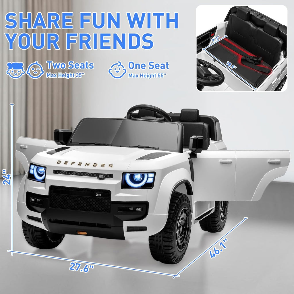 MINIATURE MOTORS 24V Ride on Toys for Big Kids, 2-Seater Toddlers Licensed Electric Car Remote Control, 3.7mph Max Speed, Bluetooth Music, Shovel, Seat Belt, 4-Wheeler Suspension, Boy Girl Gift-White
