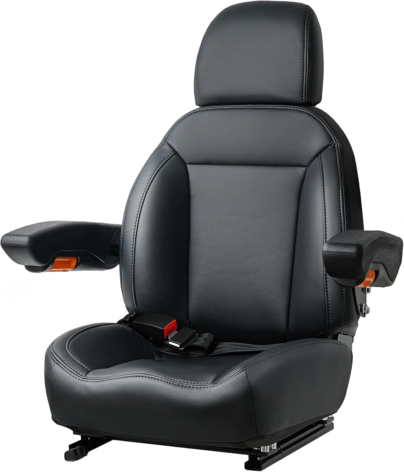 Universal Tractor Seat, Forklift Seat with Seatbelt and Adjustable Backrest Headrest Armrests for Boat Excavator Harvester Loader Backhoe Dozer Telehandler(Black)