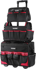 HAUTMEC 3-Piece Rolling Tool Bag Set, 18' Wheeled Tool Bag, 15' Open Top Tool Tote & 12' Wide Mouth Small Bag, Heavy-Duty 1680D Water-Resistant Tool Storage with Off-Road Wheel & Telescoping Handle