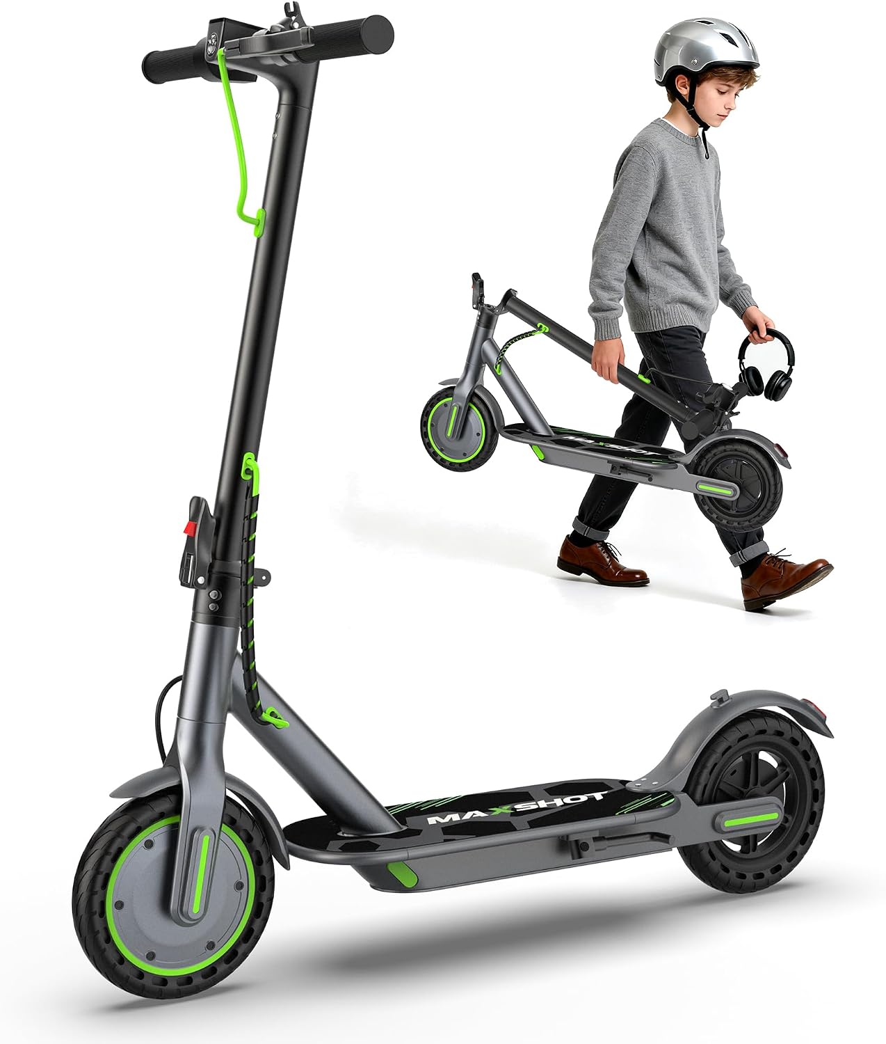 MAXSHOT Electric Scooter for Adults, 8.5/10/14' Tires, 19/22Mph, 350W/500W Motor, 21-28 Miles Range, Folding E-Scooter with Dual Suspension,APP Contro