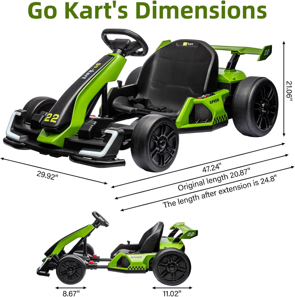 Nasitip 24V Electric Go Kart,300W Powerful Drift Kart for Kids, Electric Pedal Kart,with 300W Strong Motor, Drift/Sport Mode, Big Battery, Eva Tire,Length Adjustmen for Outdoor Racing Toy-Green