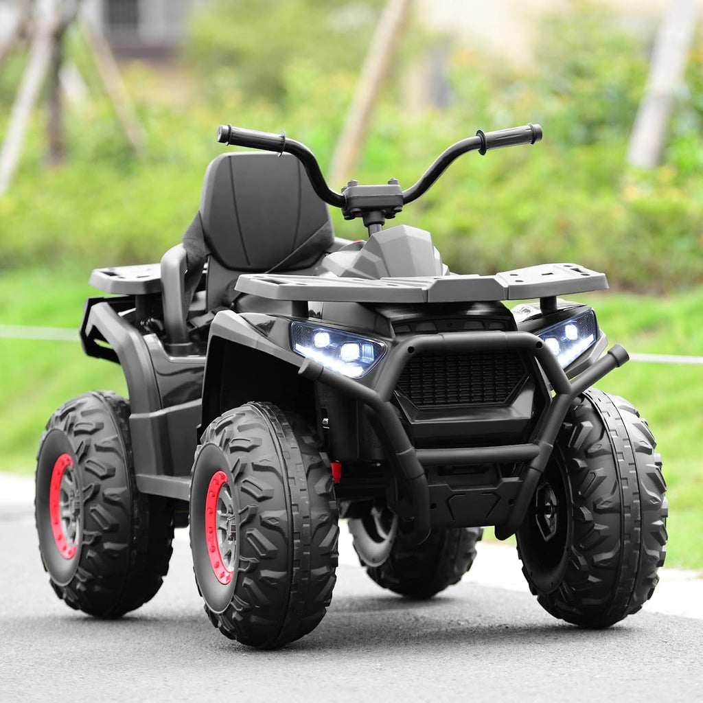 Costzon Kids ATV, 12V Battery Powered Electric Vehicle w/Safety Belt, LED Light, Music, Horn, 2 Speeds, USB/ MP3/TF, Treaded Tires, Ride on Car 4 Wheeler Quad for Boy & Girl Gift, Ride on ATV, Black