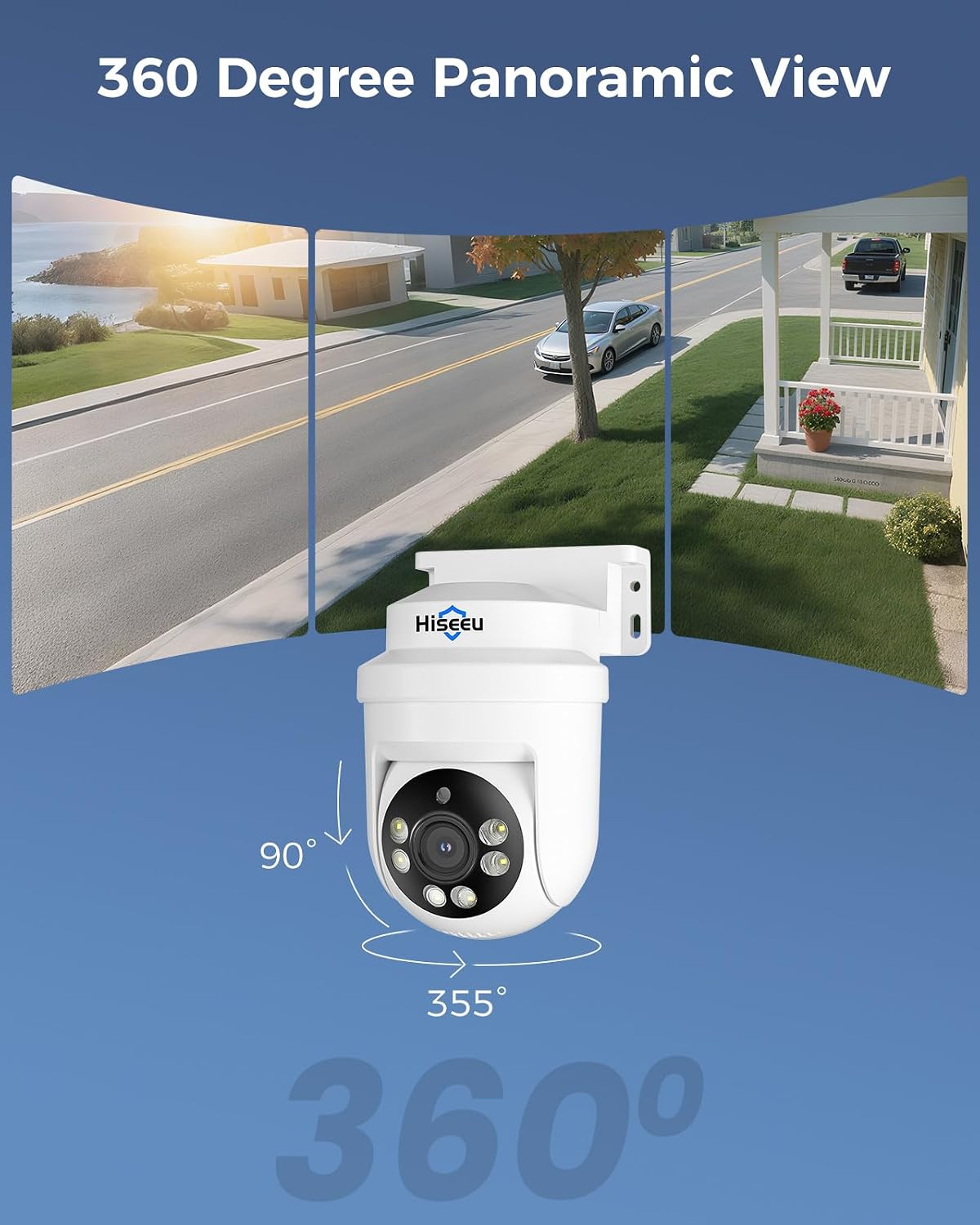 Hiseeu 3K 360°View PTZ Wired Security Camera System with Color Night Vision,Audio 8ch 5MP DVR,4PCS Cameras,1TB HDD,Person/Vehicle Detection,Home CCTV Camera System Outdoor,24/7 Record