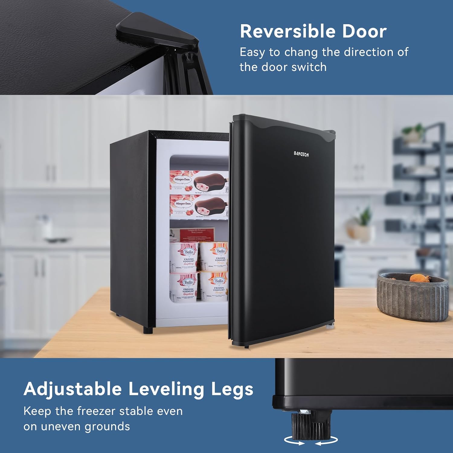 BANGSON Upright Freezer,1.1Cu.ft Energy-Saving Mini Freezer with Removable Shelf, Single Door Small Freezer for Home/Dorms/Apartment/Office (Black)