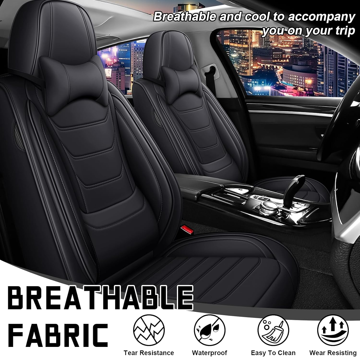 Car Seat Cover Full Set for Kia Sorento Seat Covers 2003-2025, Nappa Leather Waterproof Seat Covers for Cars, Airbag Compatible, Universal Automotive Seat Covers(Luxury Front Row/Black)