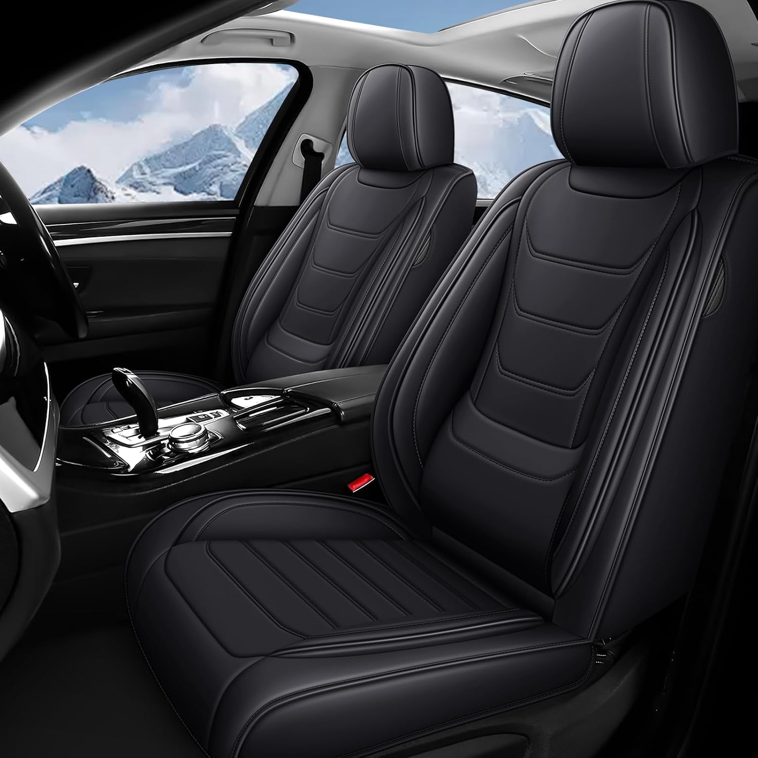 Fit for Chevrolet Silverado 1500 2000-2026 Custom Seat Covers, PU Leather Car Seat Covers, Full Coverage Protection, Thick Cushioning Seat Protectors(Standard Front Row/Black)