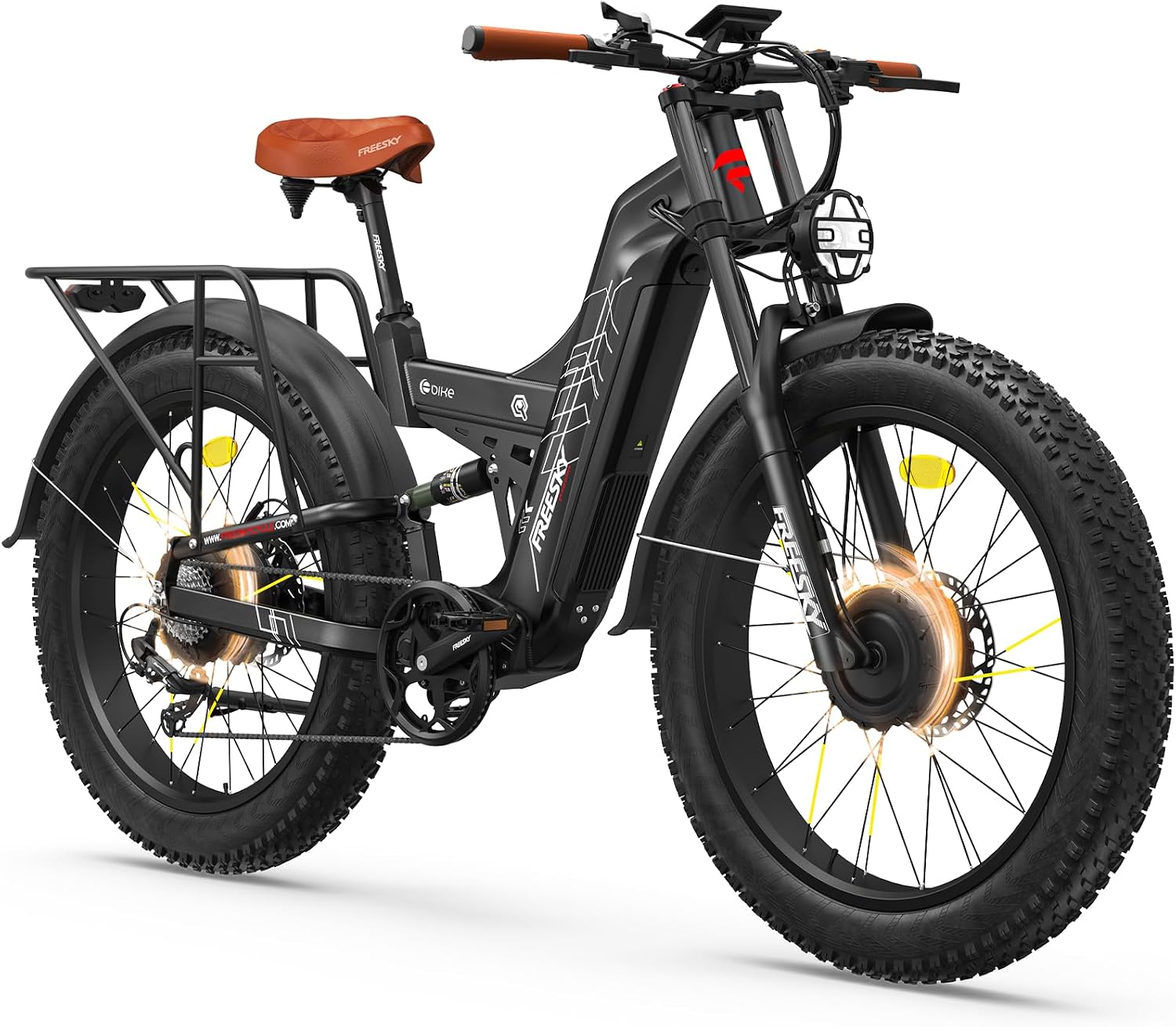 FREESKY 4000W Dual Motor Electric Bike for Adults, 48V 30AH Samsung Cells Battery 120Miles Range, 40MPH AWD Fast E-Bike, 26' Fat Tire Full Suspension Electric Mountain Bike, UL2849 Certified by TÜV